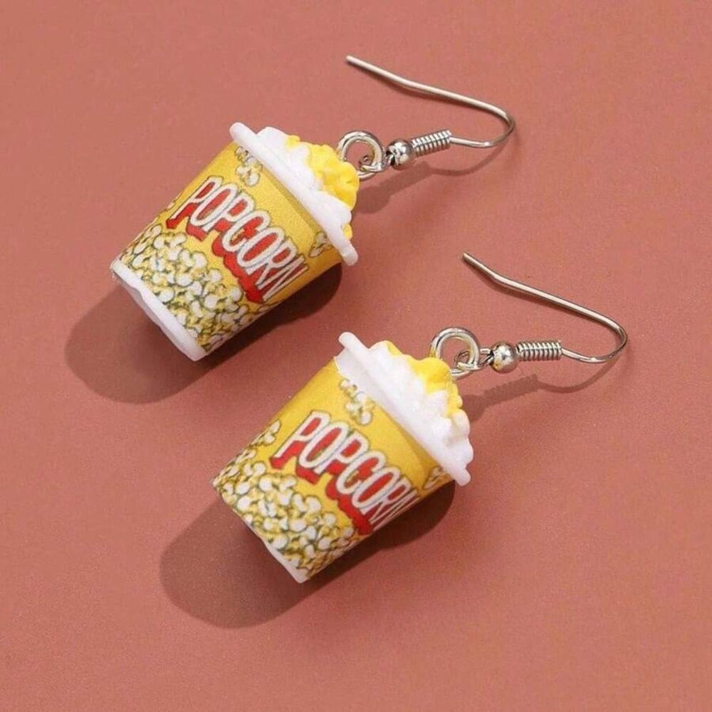 Movie Theater Popcorn Bucket Dangle Earrings – Fun Novelty Food Jewelry